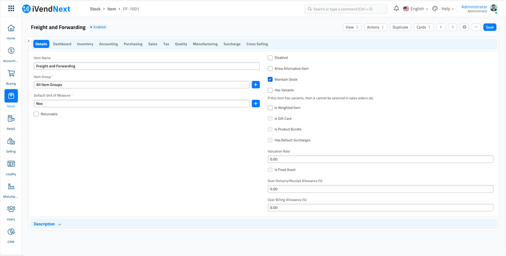 New Item - Freight and Forwarding- Saved