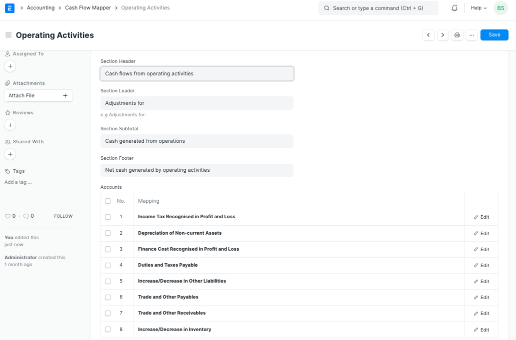 Operating Activity Cash Flow Mapper