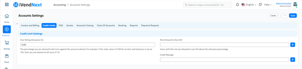 Account Settings - Credit Limit