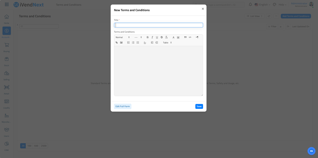 Add Terms and Conditions