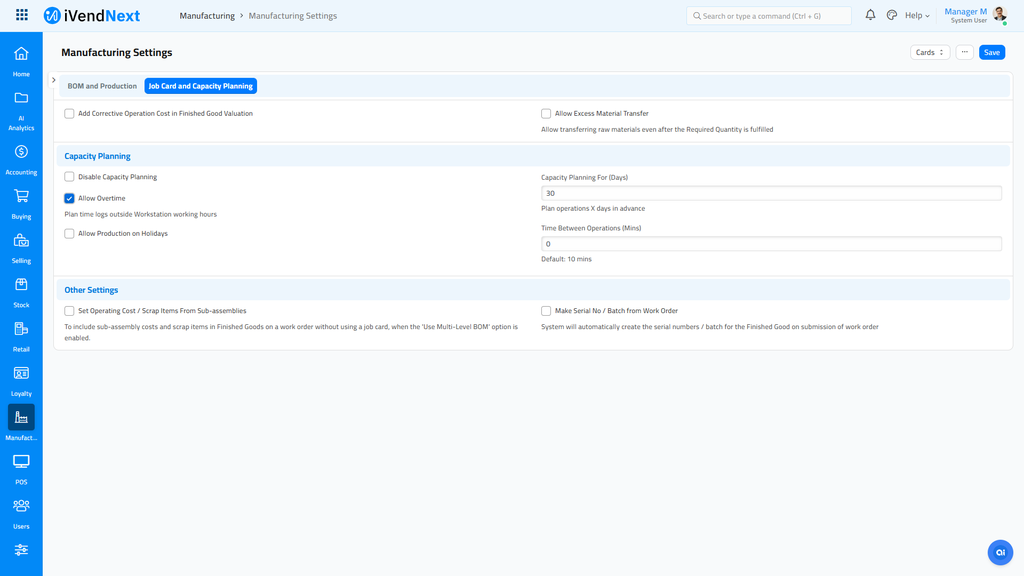 Allow Overtime Manufacturing Settings