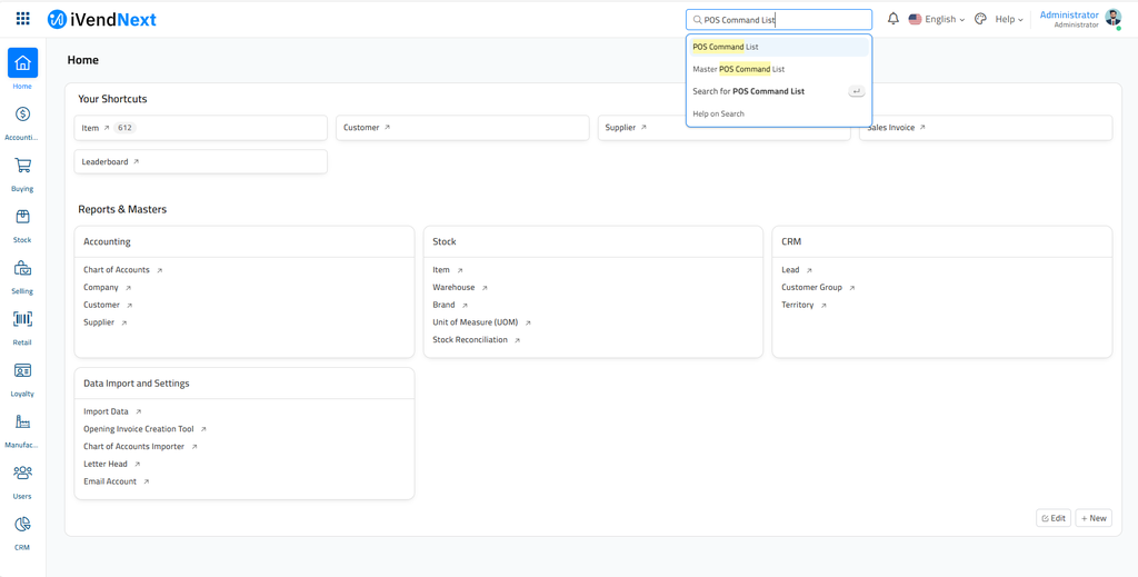 POS Command List - Awesome Bar Search
