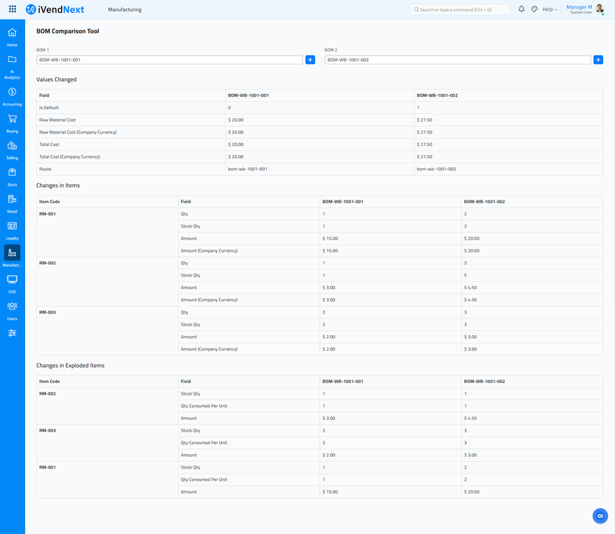 BOM  Comparision Tool Data