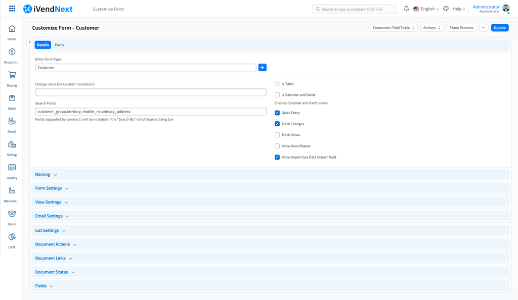 Customize Form - Customer