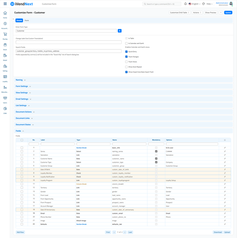 Customize Form - Customer - Extended