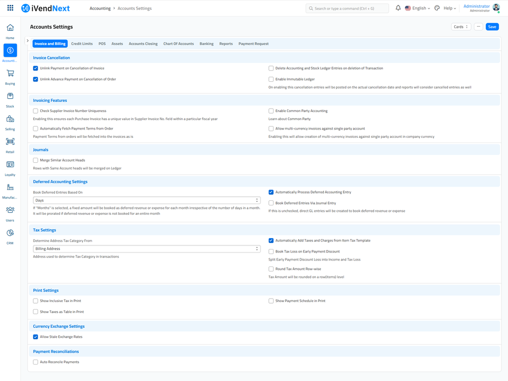 Deferred Account Settings