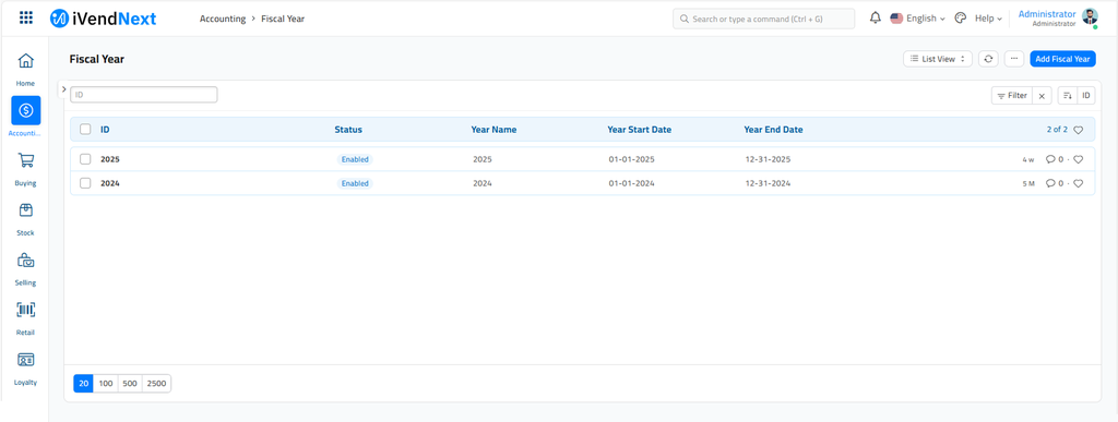 Picture1 - Fiscal Year List View Screen