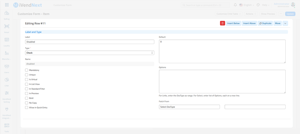 Item - Disabled - Customize Form
