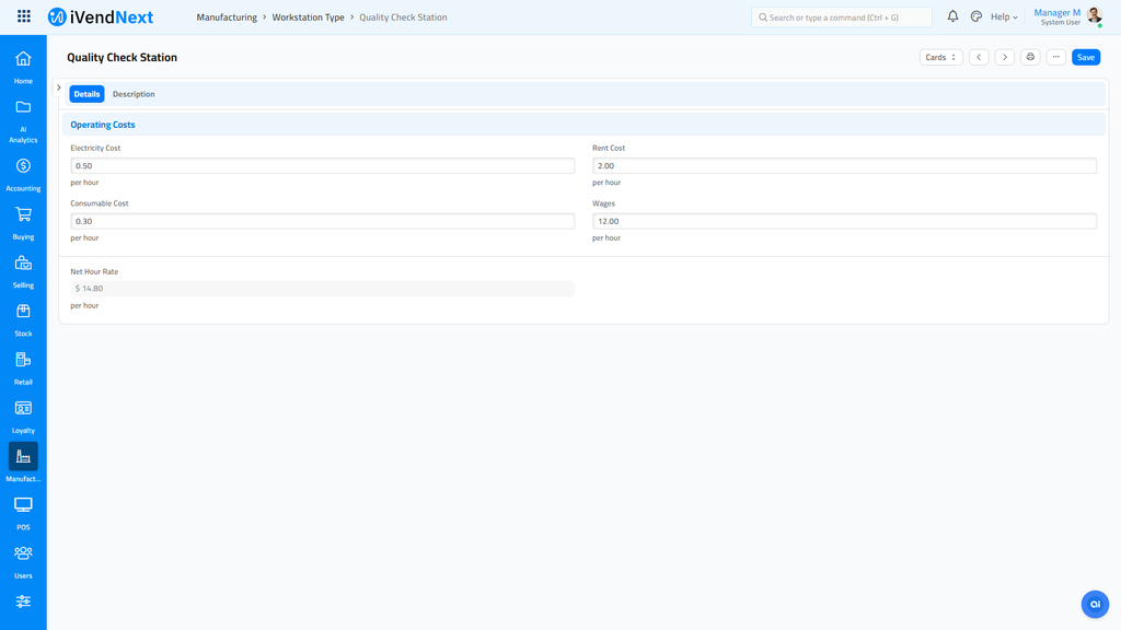New Workstation Type Details Filled In