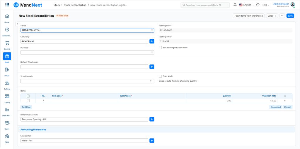 New Stock Reconcillation