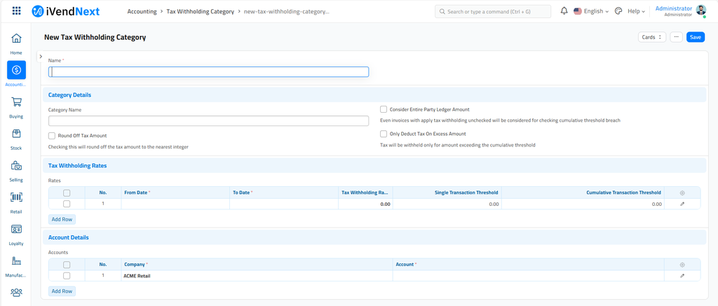 New Tax Withholding Category