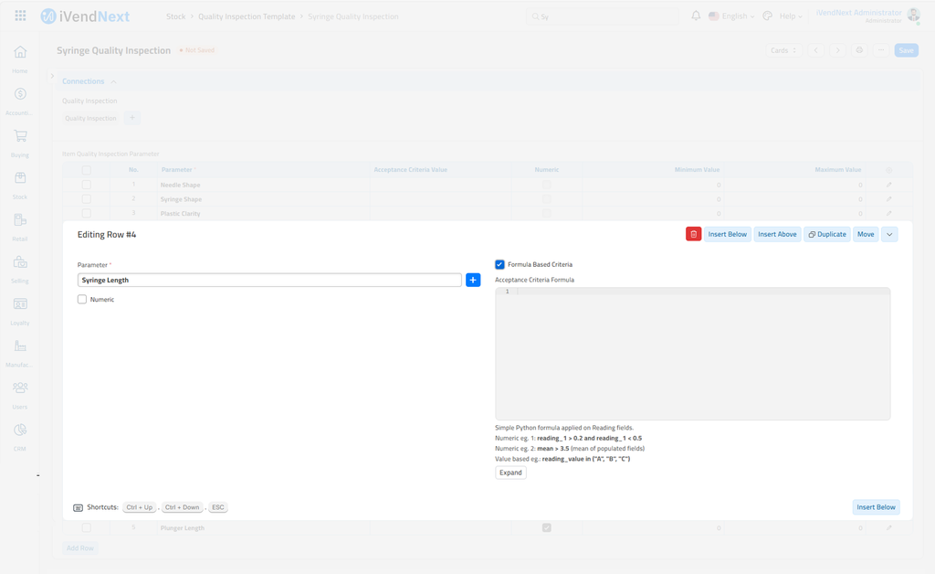 Syringe Quality Inspection Template -  Non Numeric