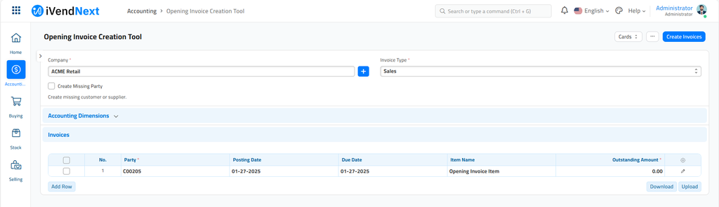 Opening Invoice Creation Tool