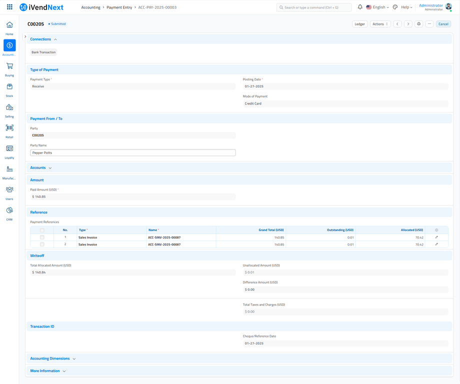 Payment Terms Template - Payment Entry