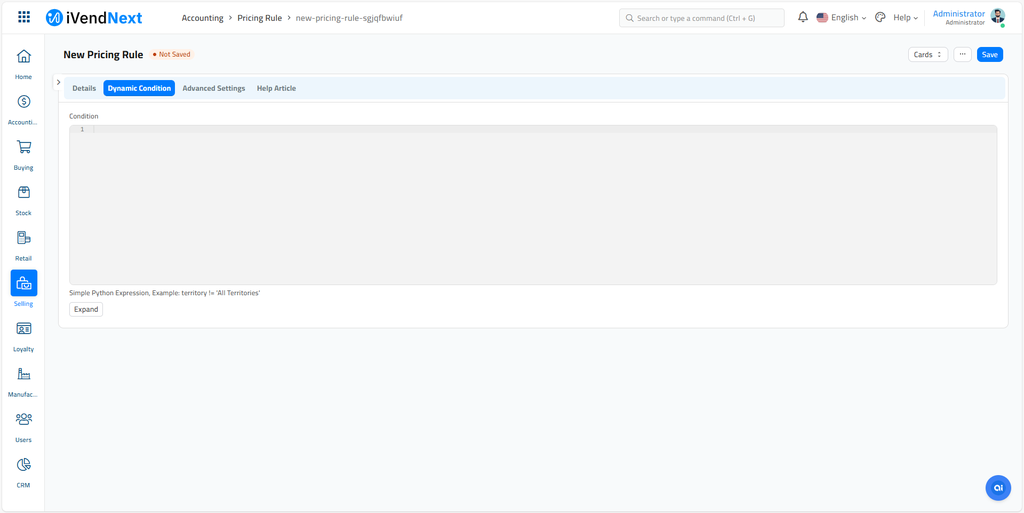 New Pricing Rule - DynamicCondition Screen