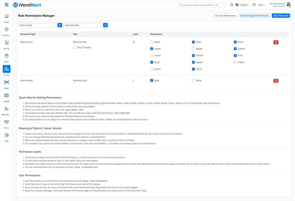 Sales Invoice - Accounts User - Add a new rule