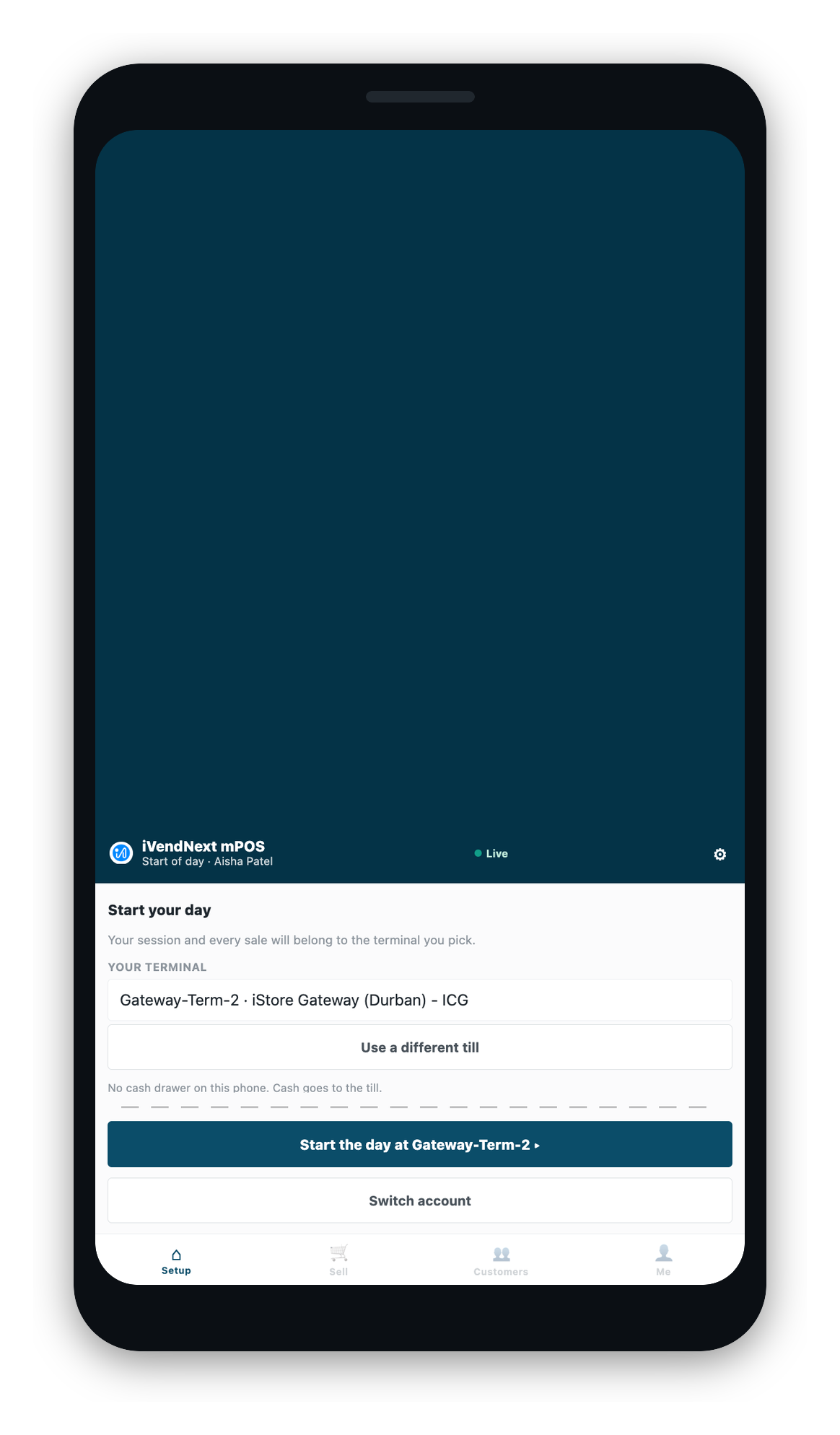 The first-run setup screen. One till is already proposed, 