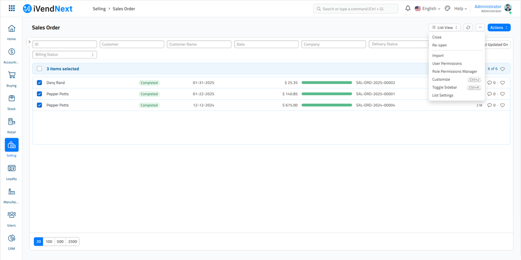 Short Close Multiple Sales Order