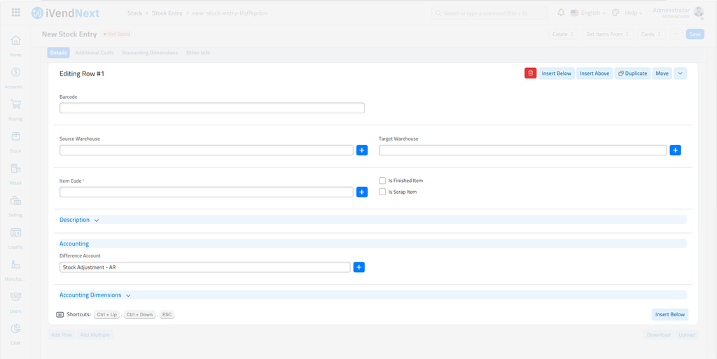New Stock Entry - Difference Account