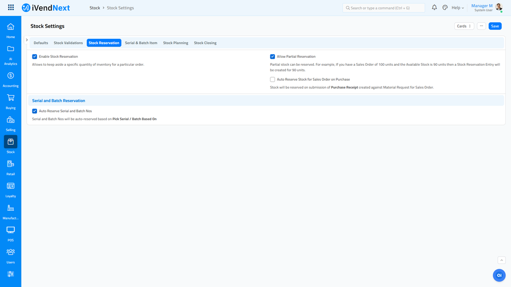 Stock Reservation Settings