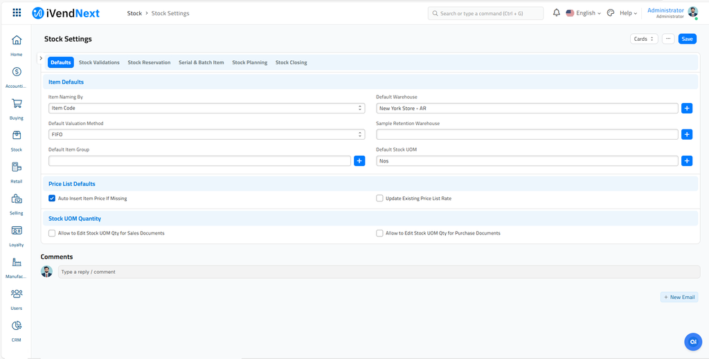 Stock Settings - Defaults - Full Screen