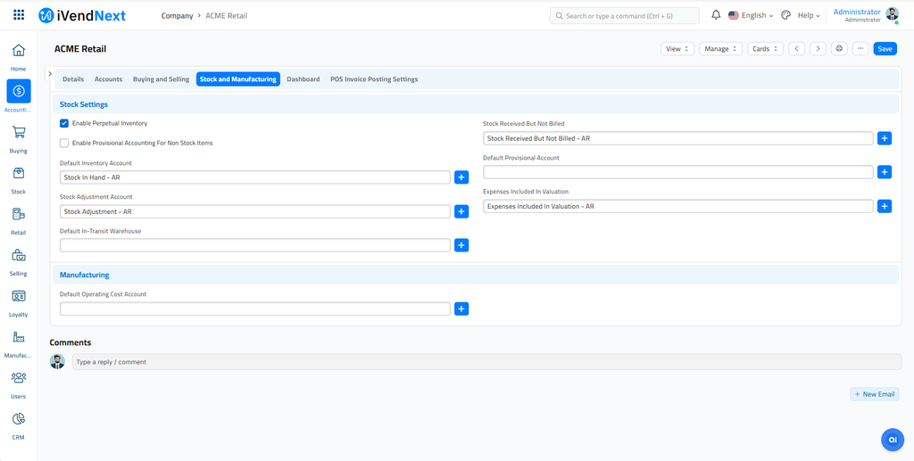 Company - Stock and Manufacturing - Provisional Account - Perpetual Inventory