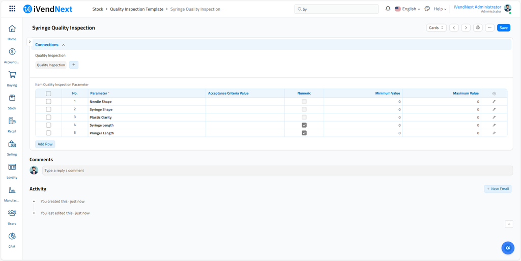 Syringe Quality Inspection Template