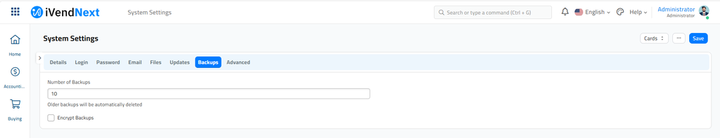 System Settings - Download Backups
