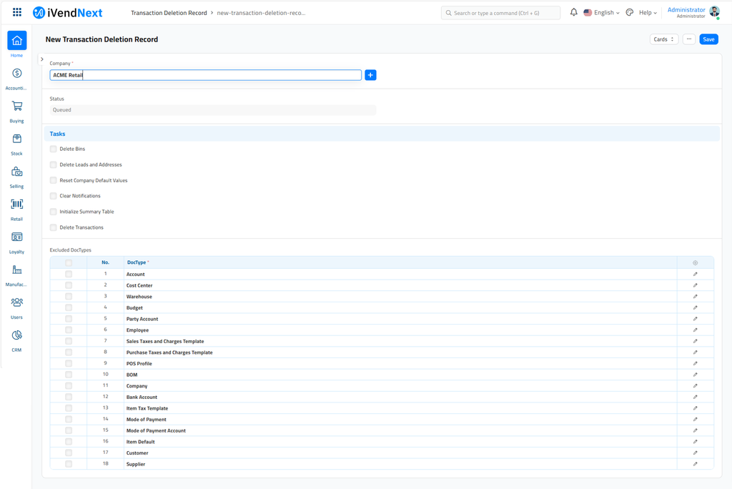 Transaction Deletion Record