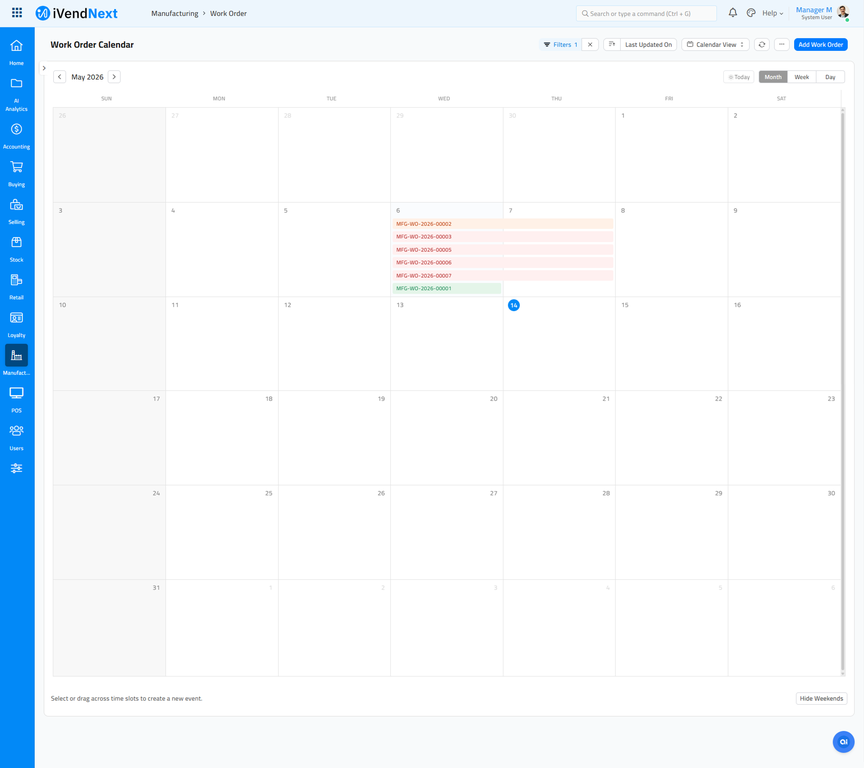 Work Order Calendar