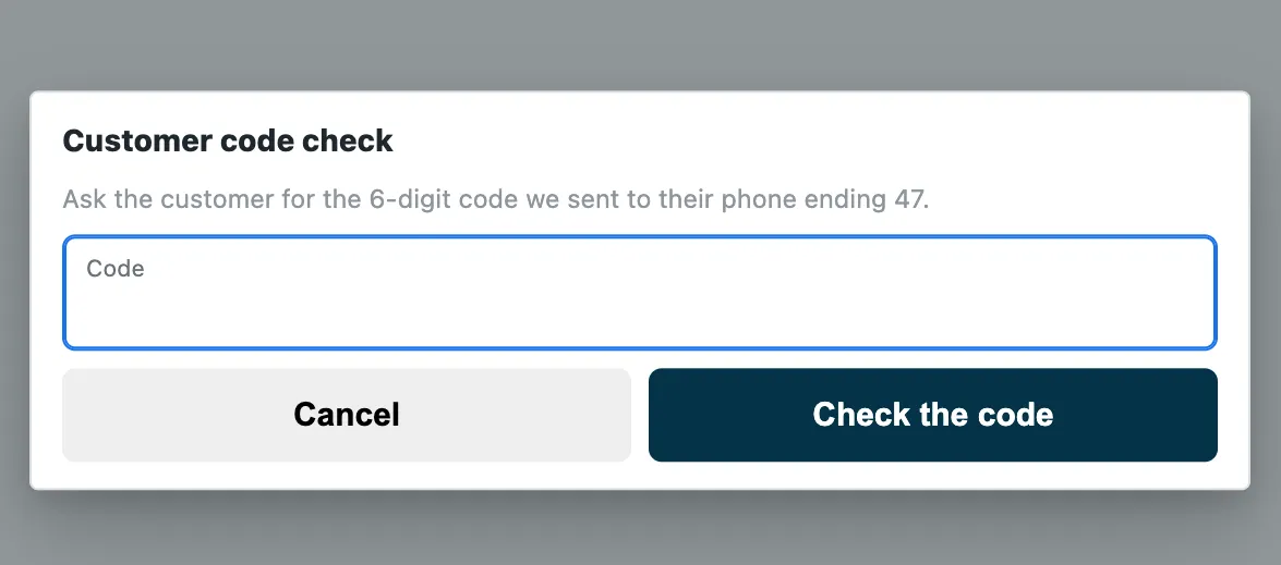 The code field at the till, naming the last two digits of the number the code went to