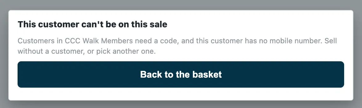 A member with no mobile number taken off the sale in the rule's words