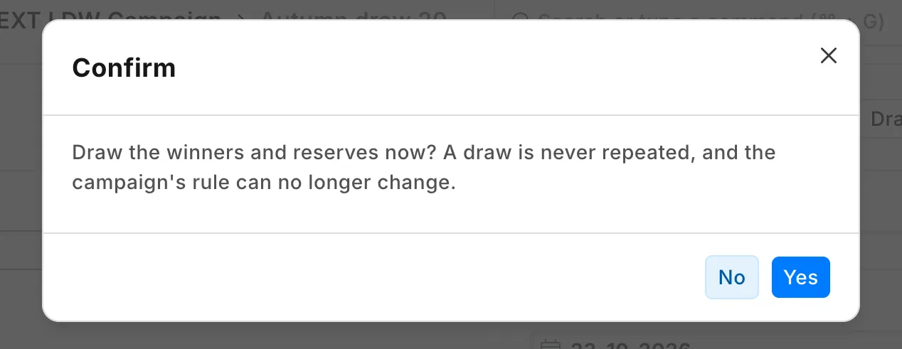 The question before the draw: a draw is never repeated, and the campaign's rule can no longer change
