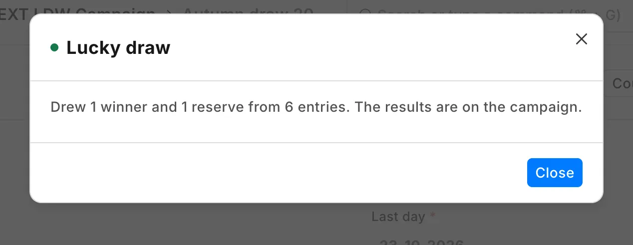 Draw winners: drew 1 winner and 1 reserve from 6 entries