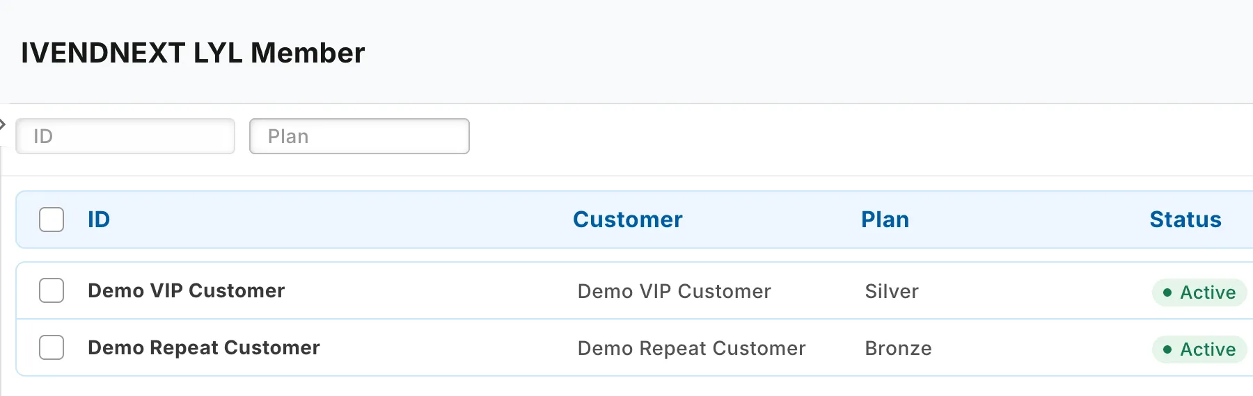 The list of members with each member's customer, plan and status