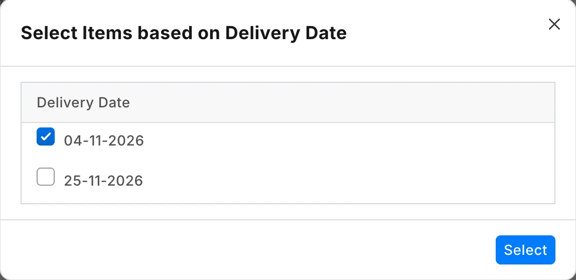 The delivery dates of a sales order, the first stage's date ticked and the later one unticked