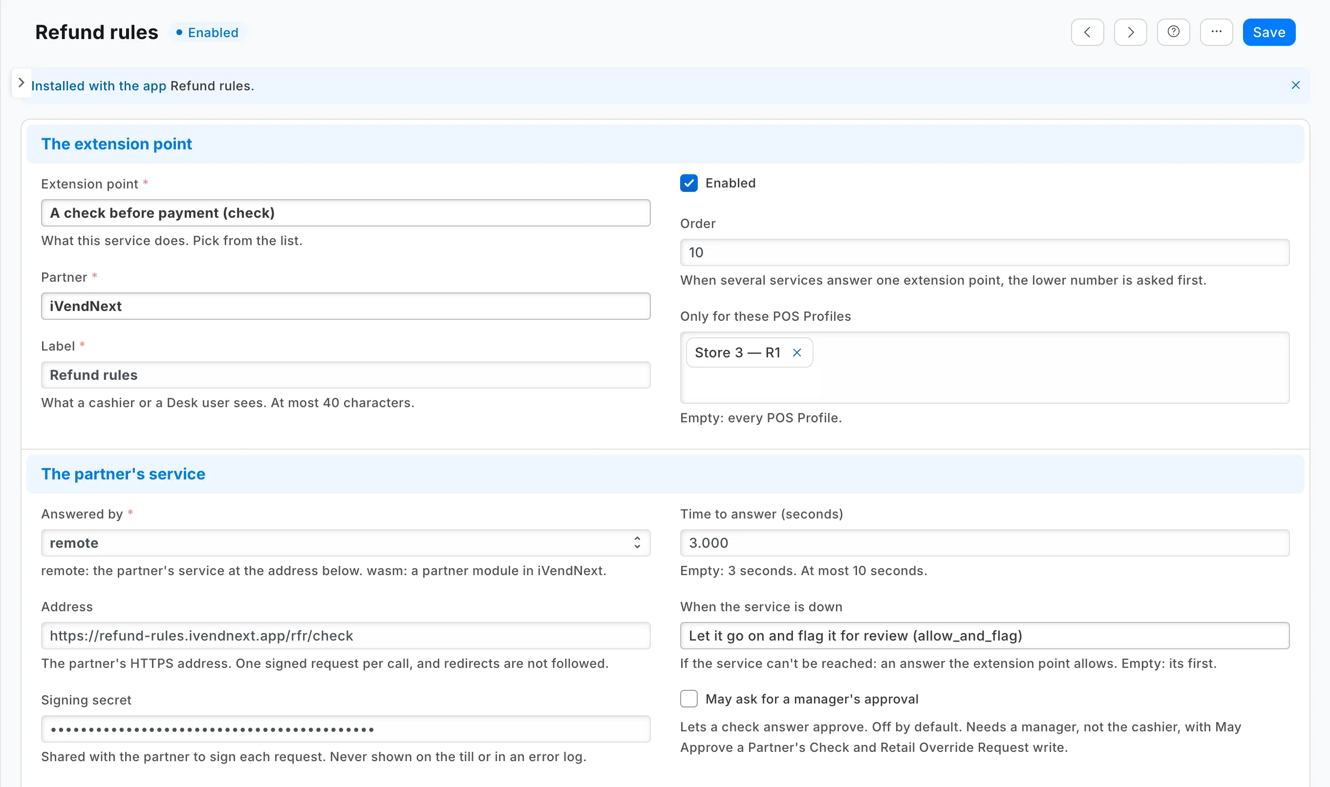 The check switched on for one POS Profile