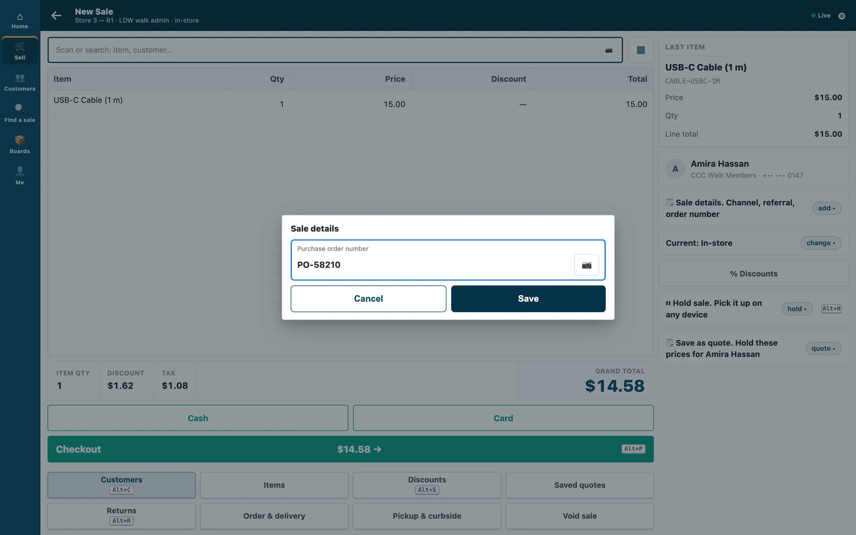 The cashier fills the detail in the sale's details, then presses Pay again