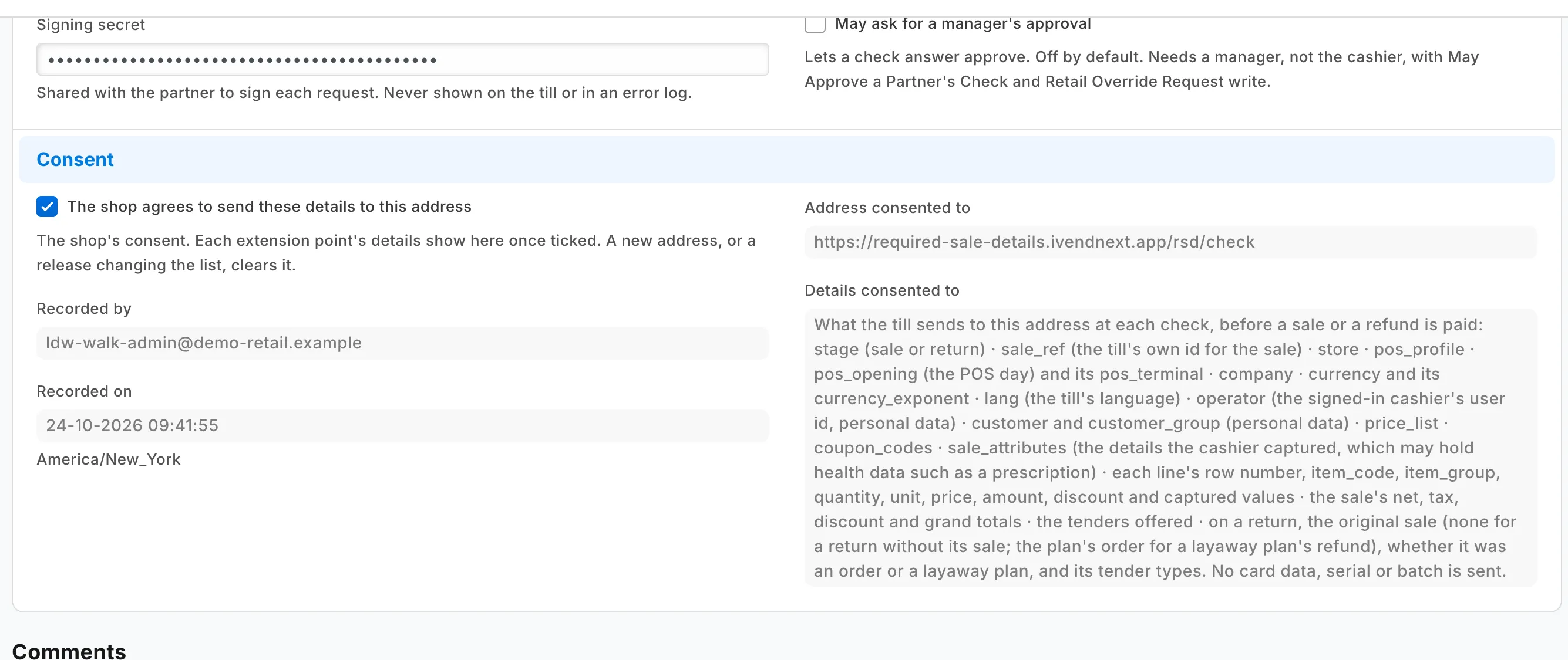 The check switched on for one POS Profile, with what it is sent